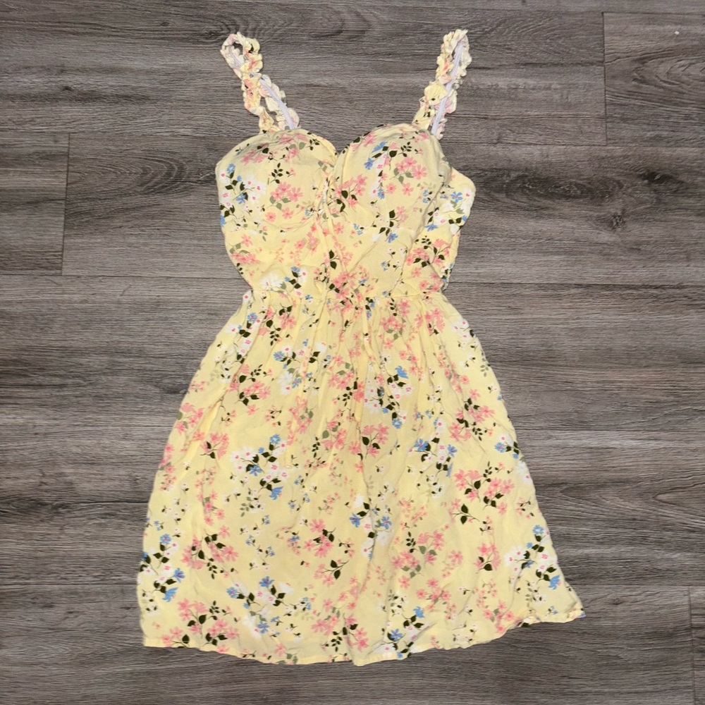Yellow Summer Floral Print Spaghetti Strap Size Small Dress